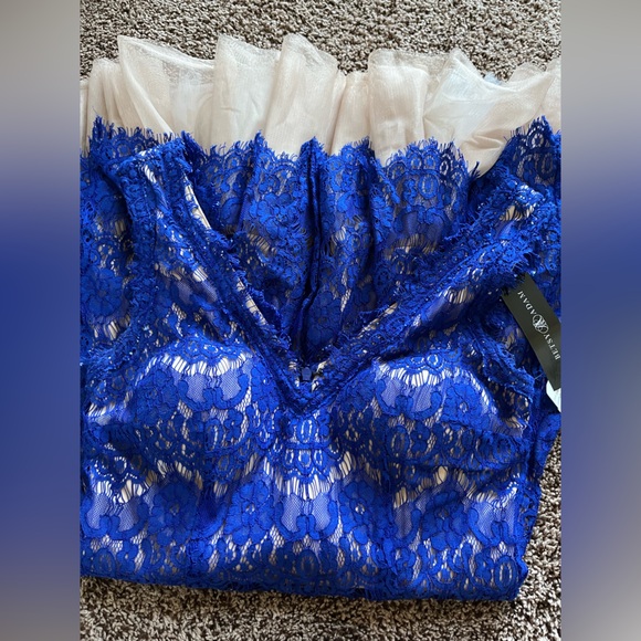 Betsy & Adam Royal Blue Lace Dress with Beige Lining - Picture 4 of 4